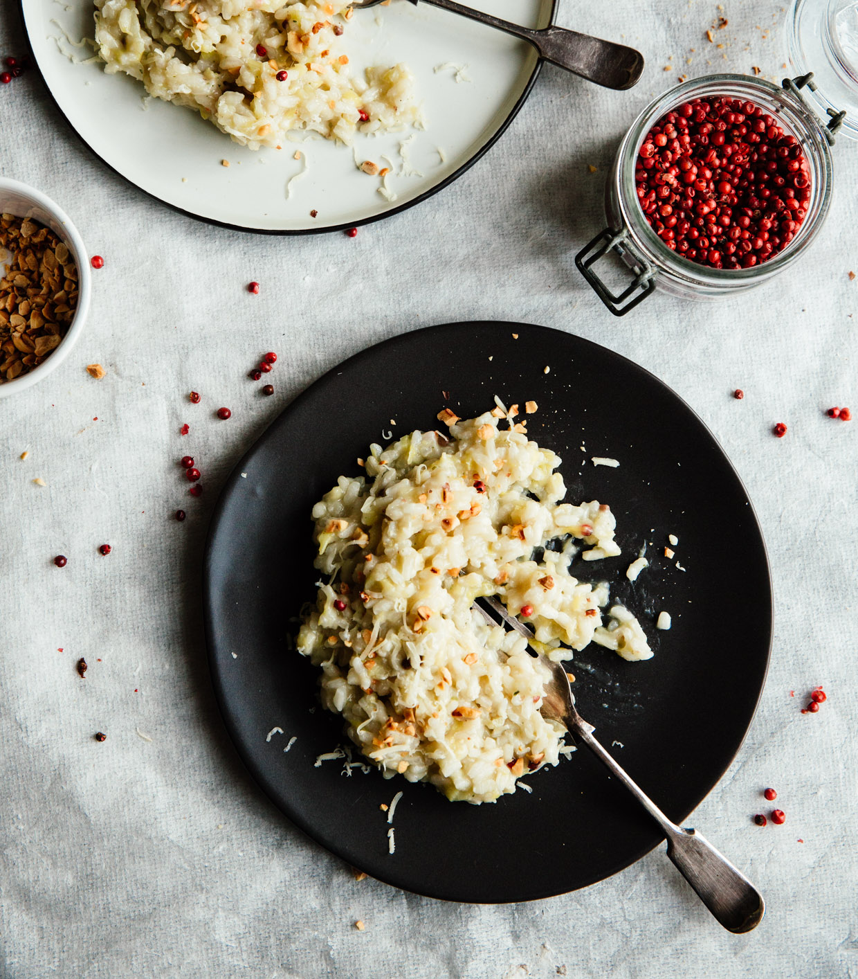 Leek & pink peppercorn risotto