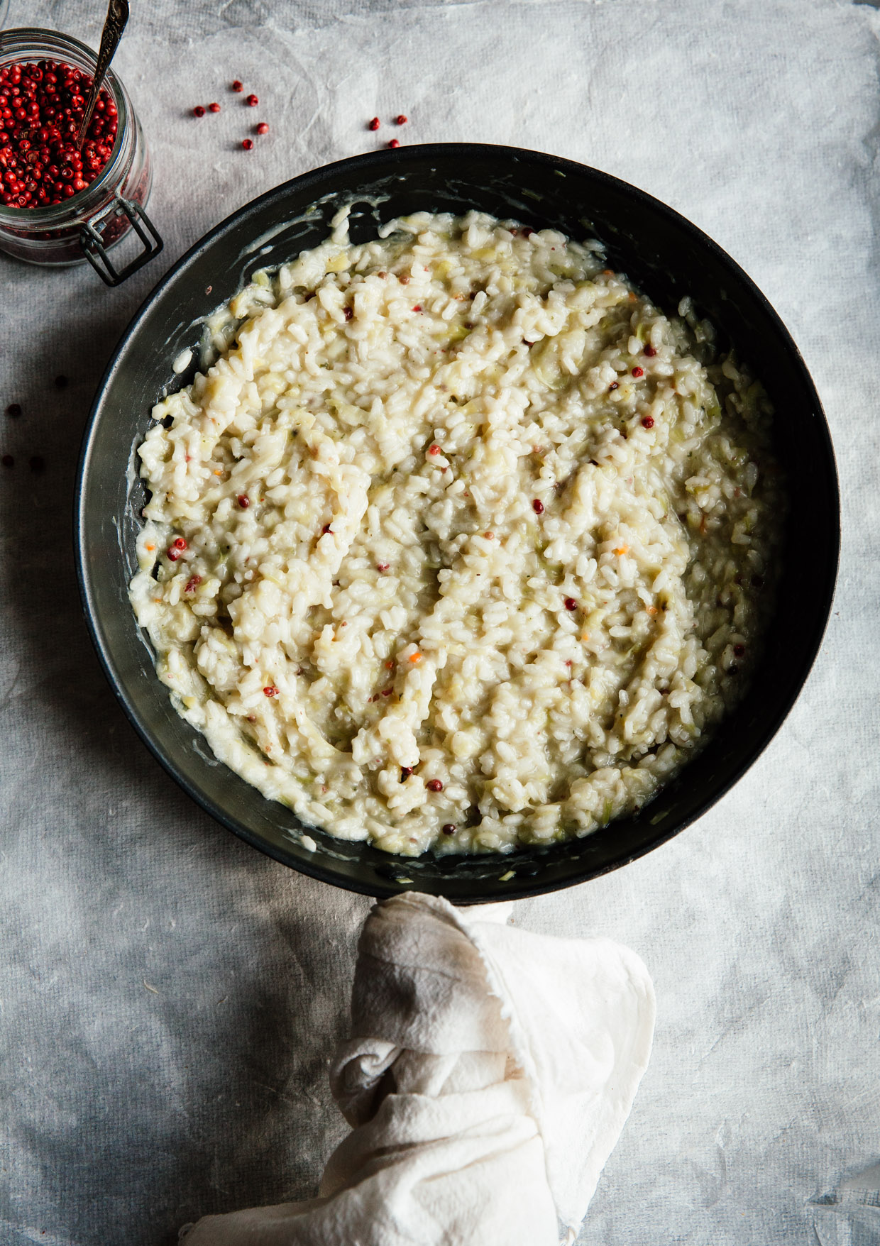 Leek & pink peppercorn risotto