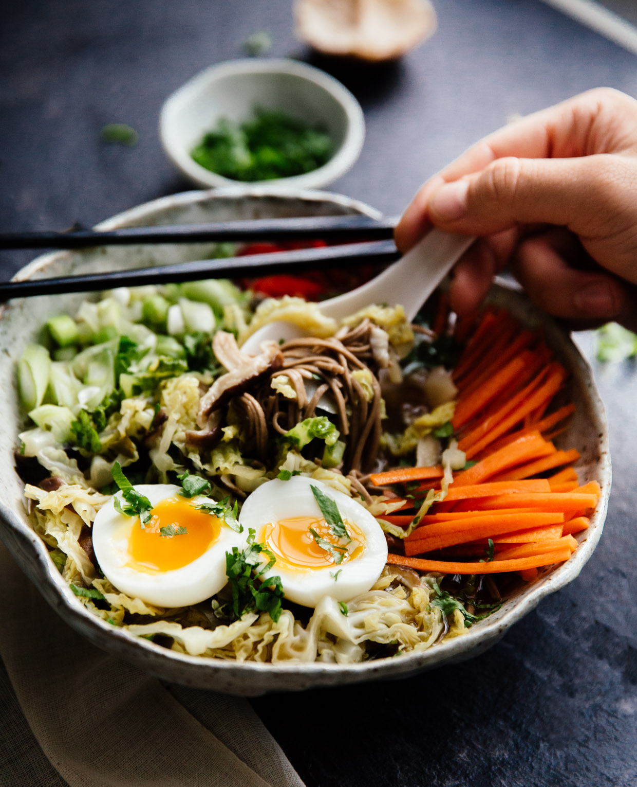 Spicy savoy cabbage & shiitake miso soup