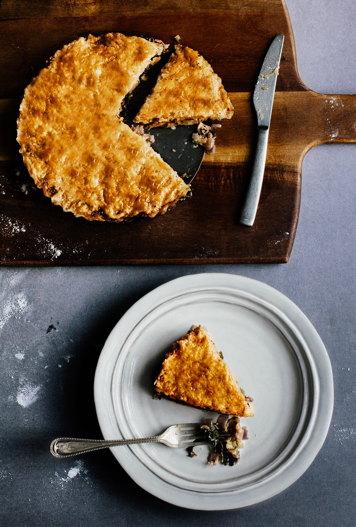 Leek, bacon & kale pie