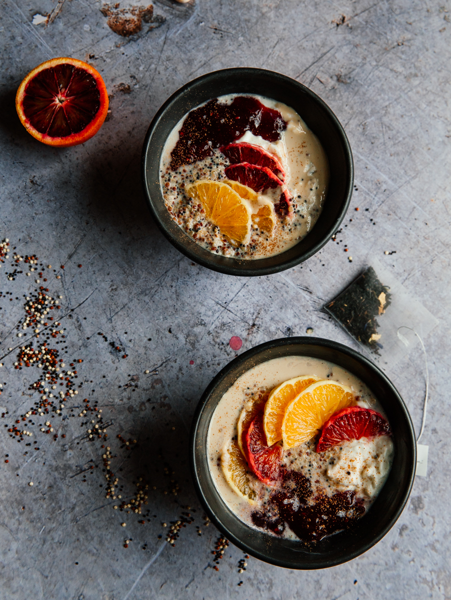 Earl grey breakfast quinoa with tahini & jam