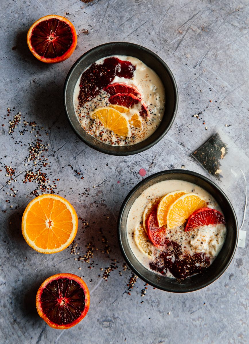 Earl grey breakfast quinoa with tahini & jam