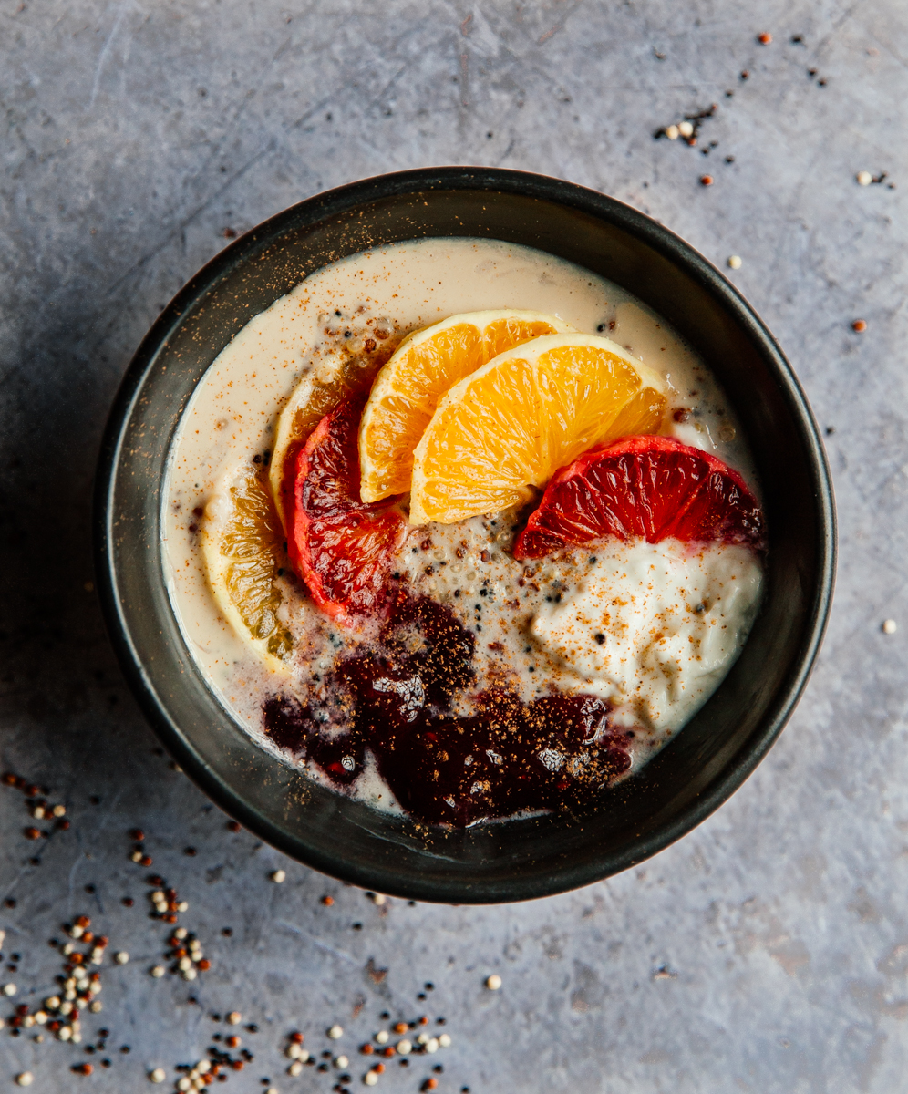 Earl grey breakfast quinoa with tahini & jam