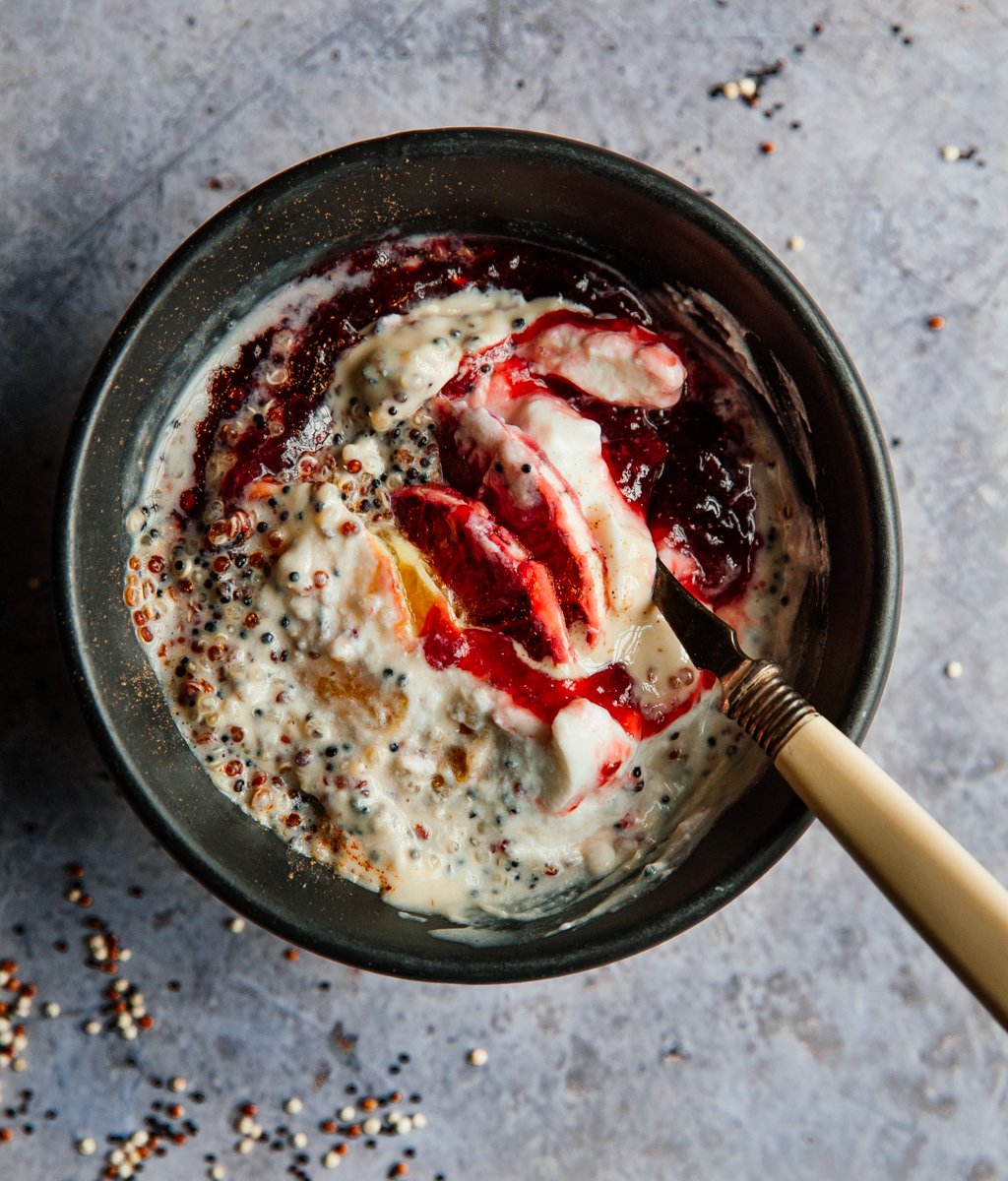 Earl grey breakfast quinoa with tahini & jam