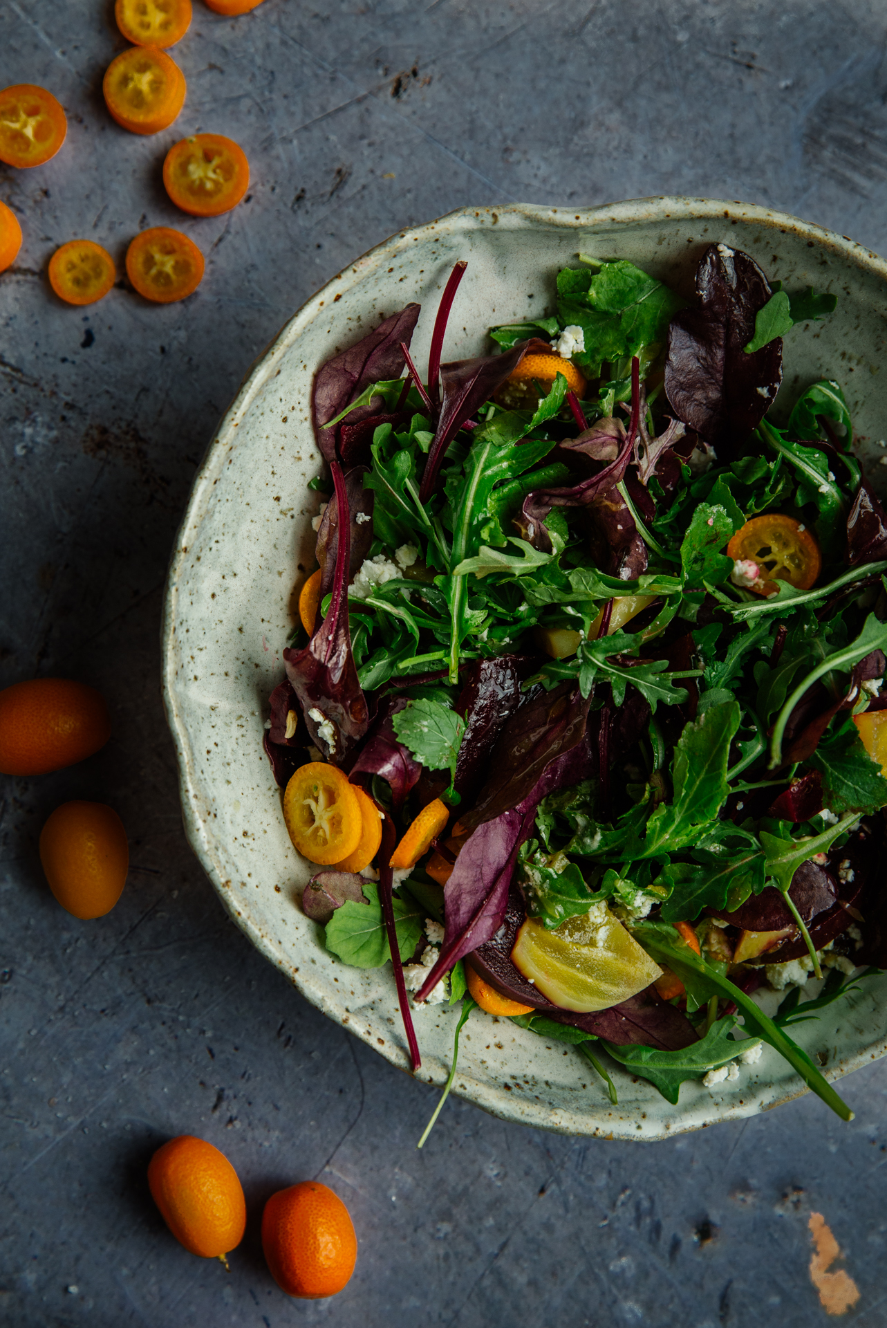 Beet & kumquat salad with maple & blood orange dressing