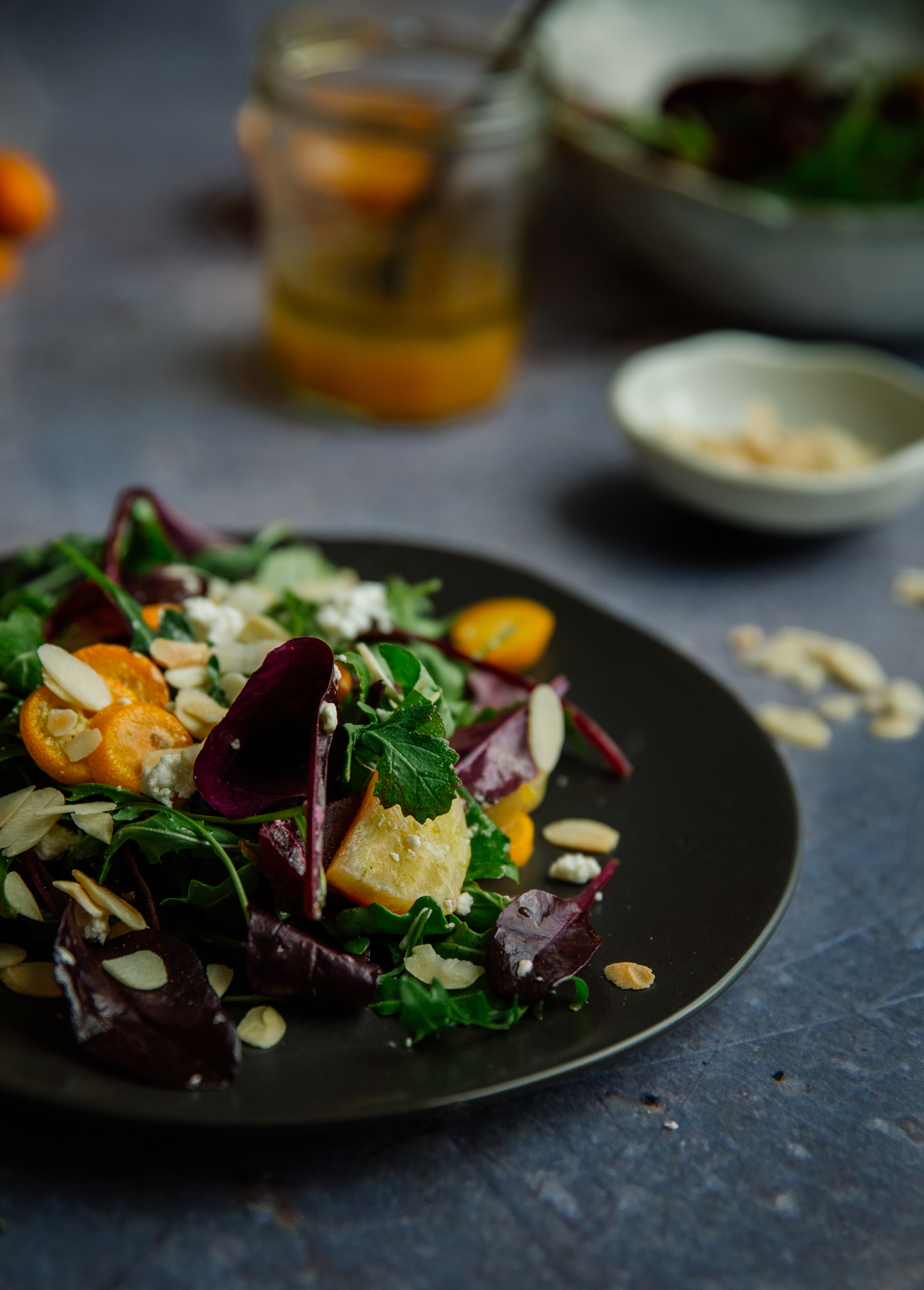 Beet & kumquat salad with maple & blood orange dressing