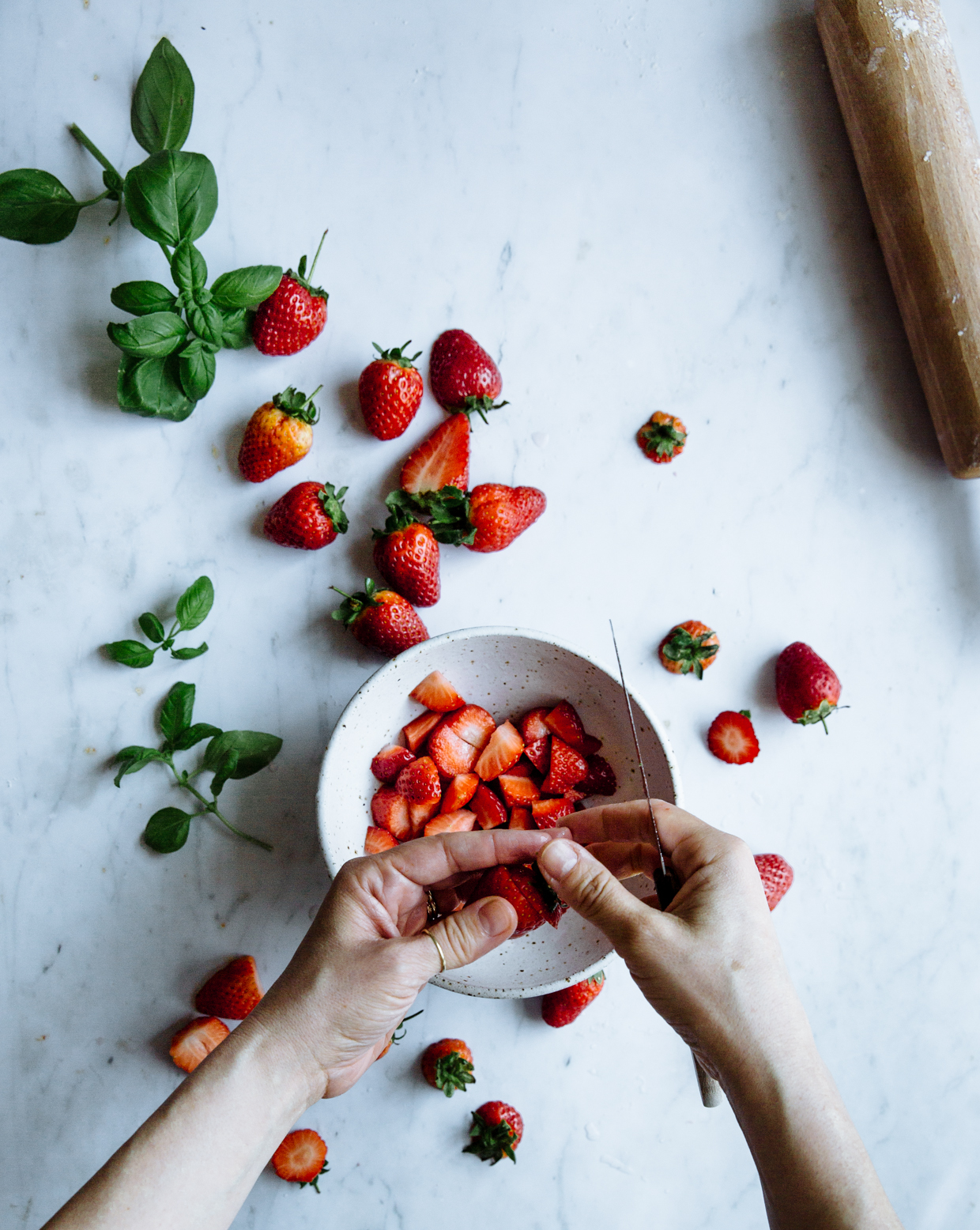 Strawberry, basil & lime cream cheese tart