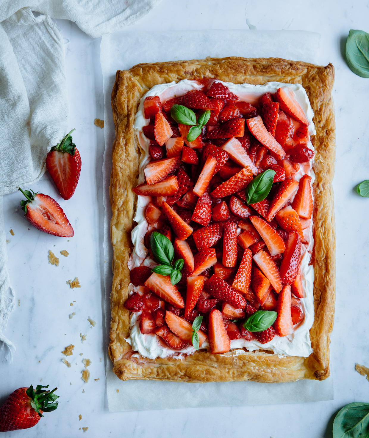 Strawberry, basil & lime cream cheese tart