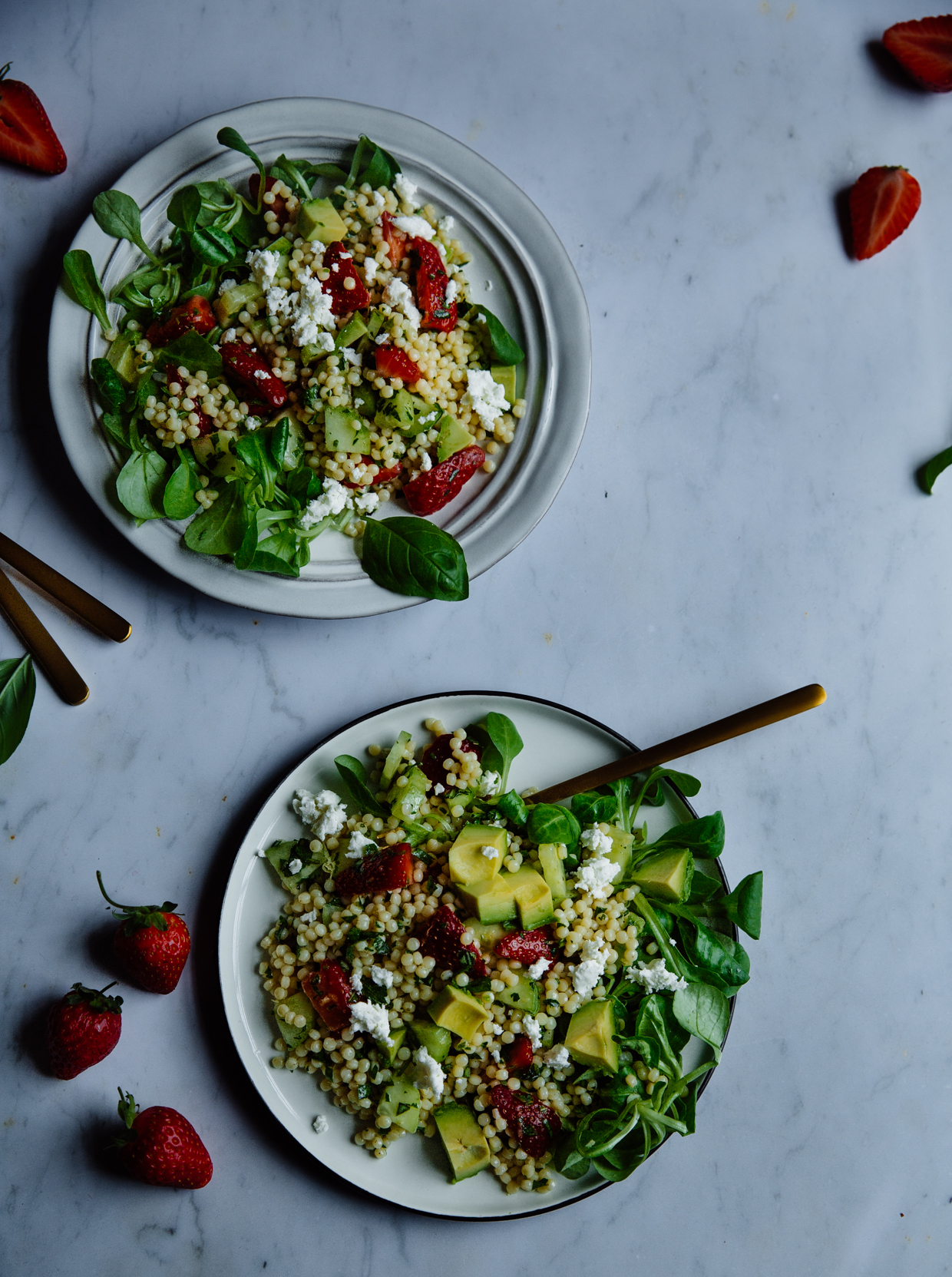 Strawberry, avocado & cucumber giant couscous salad