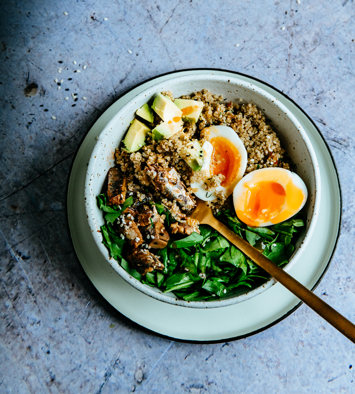 Sardine, avocado & spinach quinoa bowl the tasty other