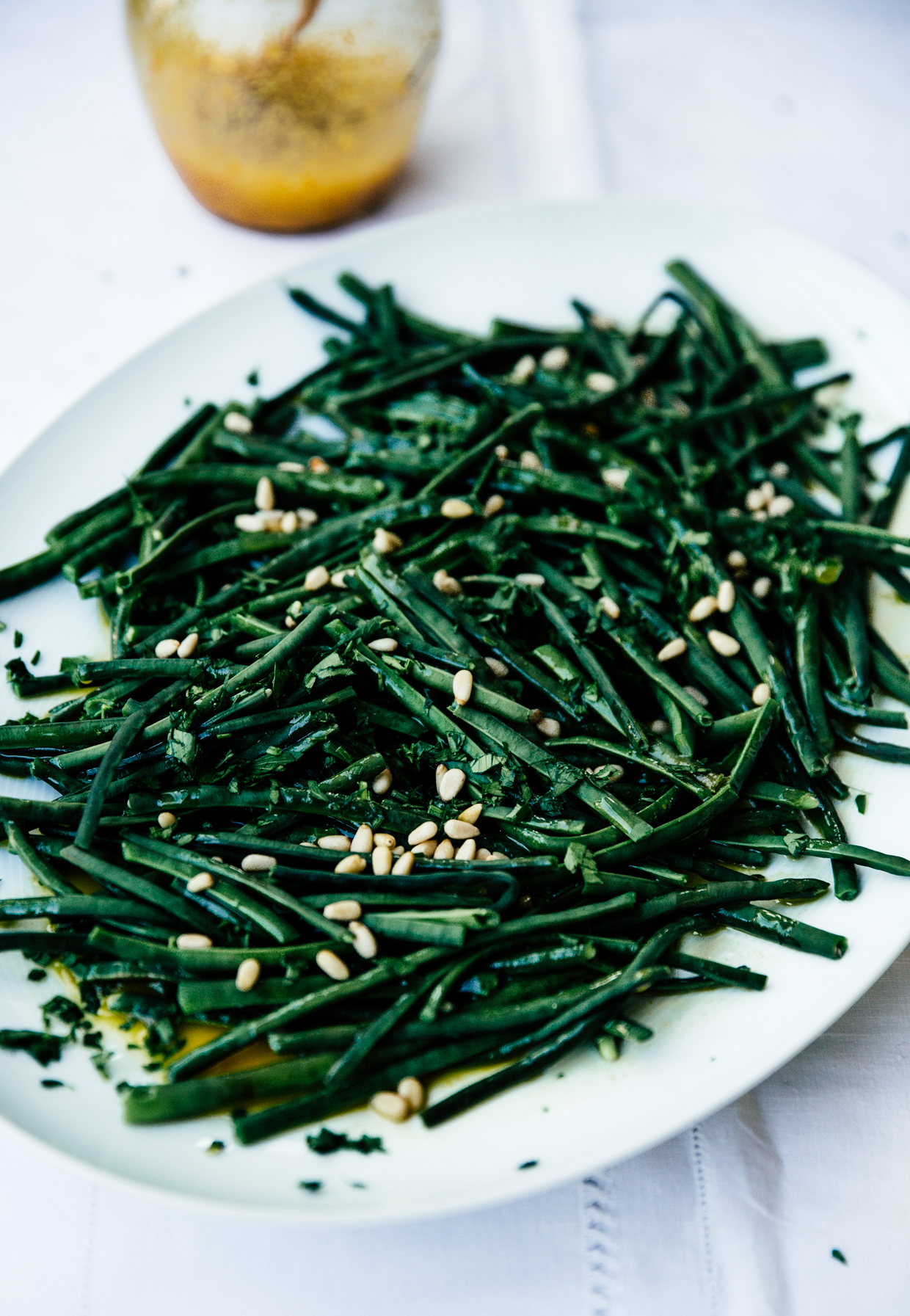 String beans with saffron, lemon & mustard vinaigrette