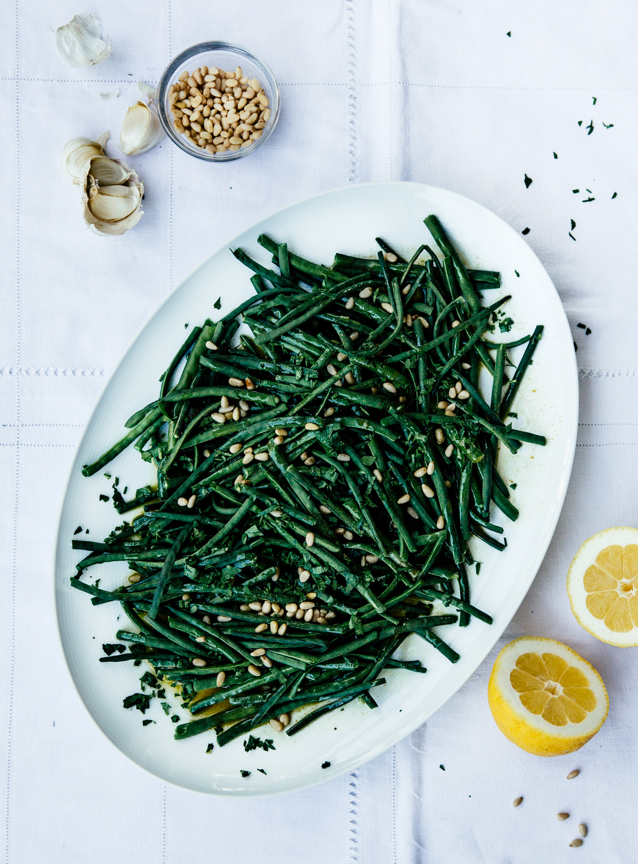 String beans with saffron & mustard vinaigrette