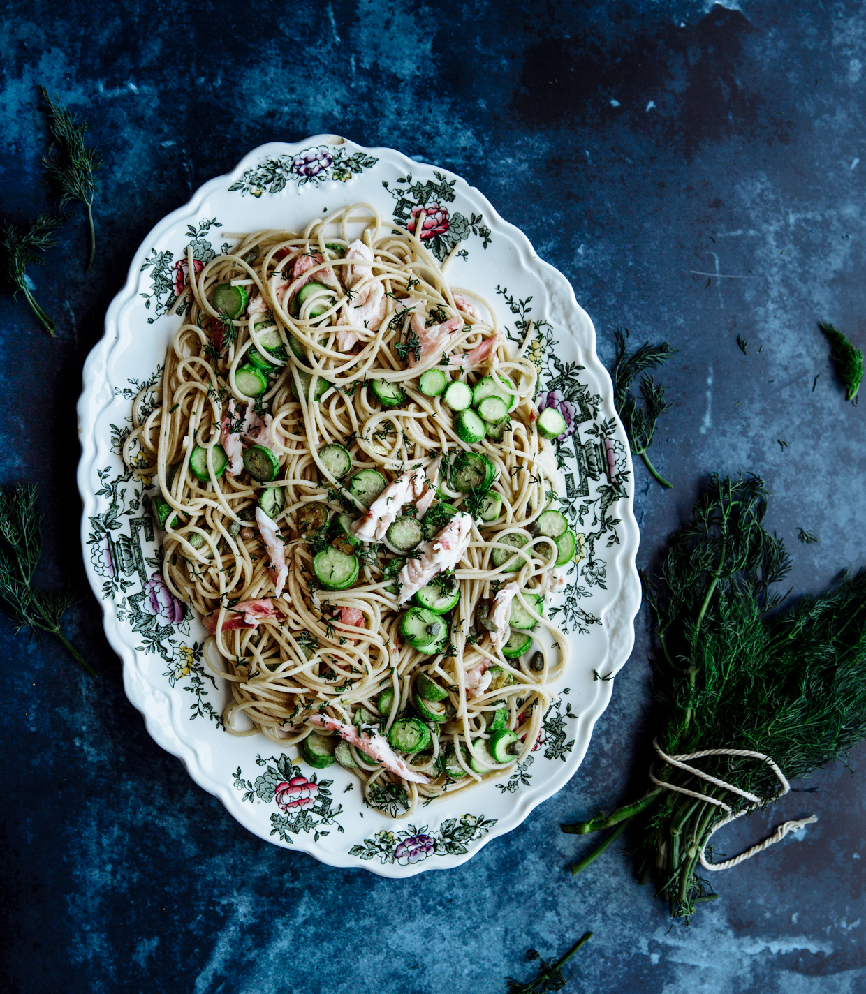 Zucchini & smocked trout spaghetti