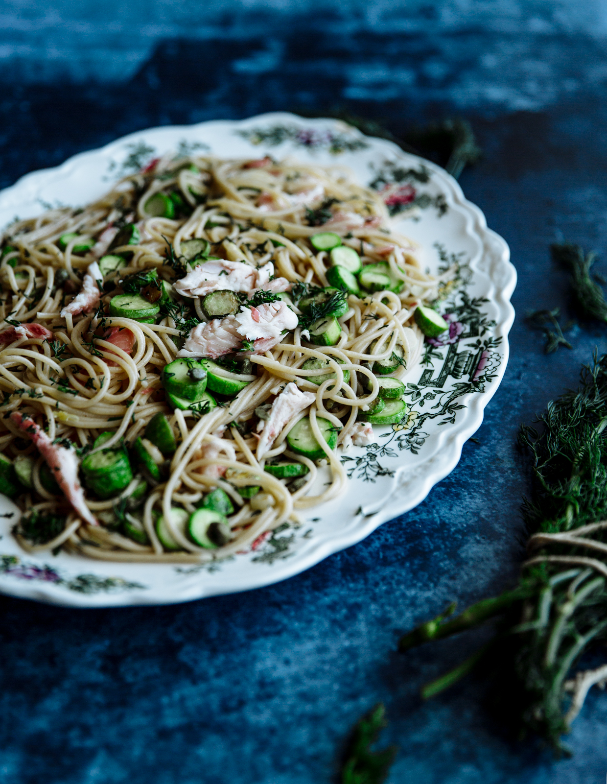 Zucchini & smocked trout spaghetti