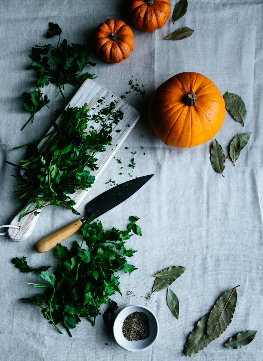 Baked pumpkins, stuffed with couscous, blue cheese & pine nuts