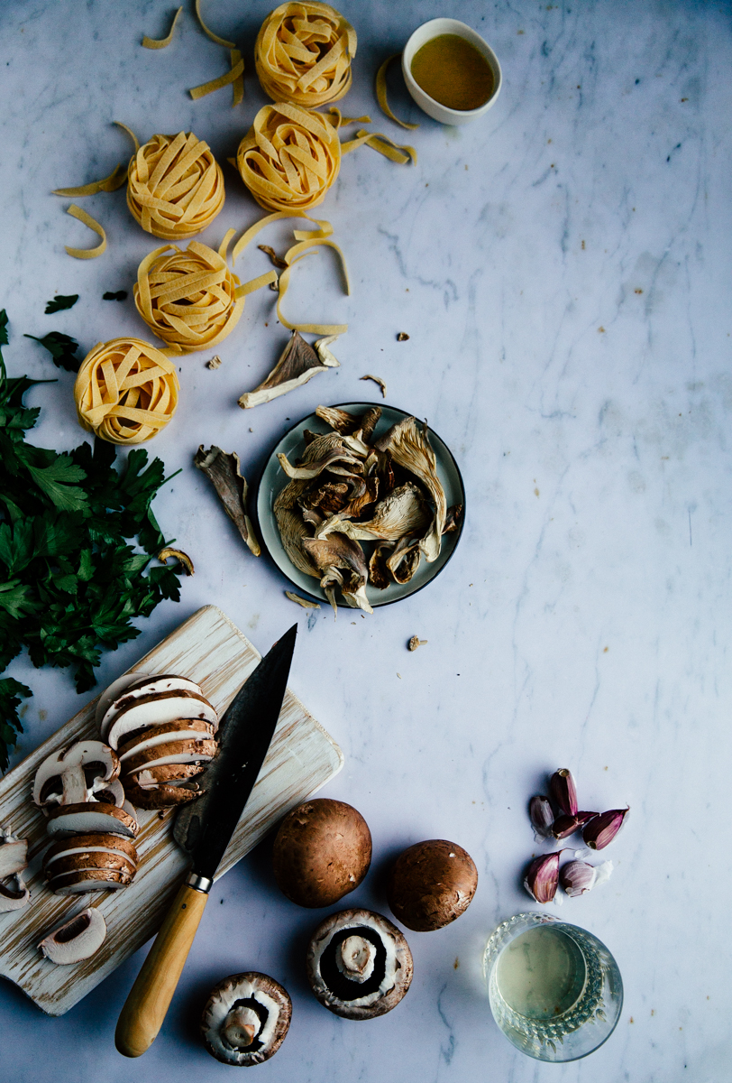 Dried & fresh mushroom tagliatelle with white wine