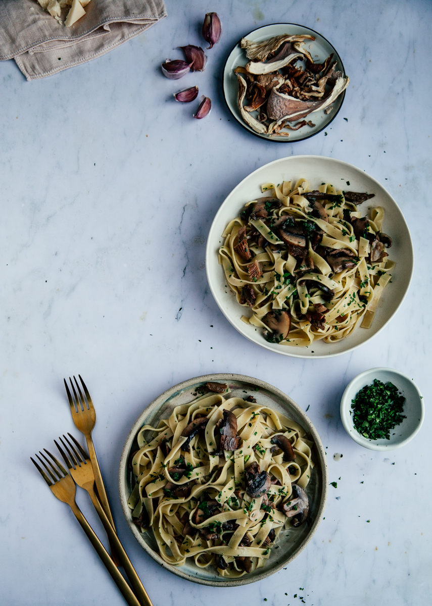 Dried & fresh mushroom tagliatelle with white wine