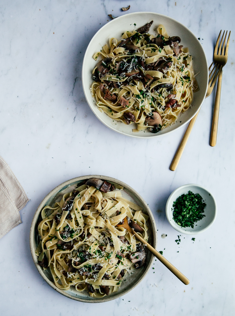 Dried & fresh mushroom tagliatelle with white wine